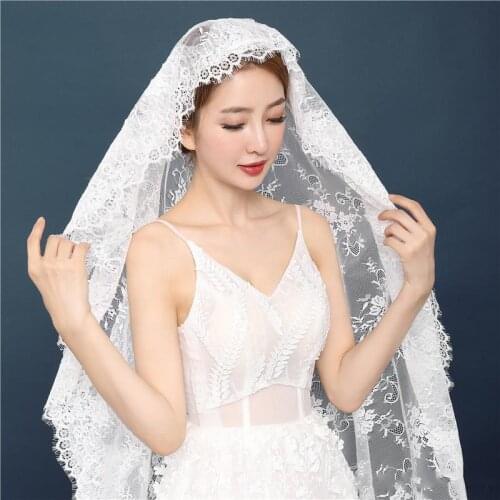 Beauty Ivory 3 Meters Lace Long Train Applique Edge Wedding Bridal Veils Wedding Veils Bridal Accessories Veils V329038