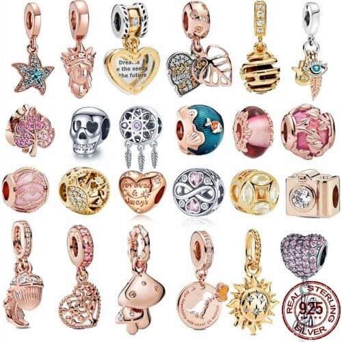 Hot 925 Sterling Silver Heart-shaped Maple Leaf Rose Gold Series Fit Original 3mm Bracelet Making Fashion DIY Jewelry