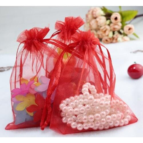 100pcs jewelry red organza bags 15*20cm packaging gift bags for jewelry accessories display storage Christmas Wedding Decoration