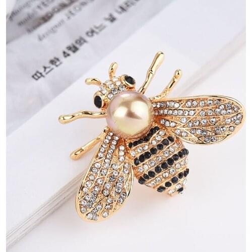 Cute bee animal insect badge brooch metal diamond pearl various styles clothes accessories jewelry decoration gifts