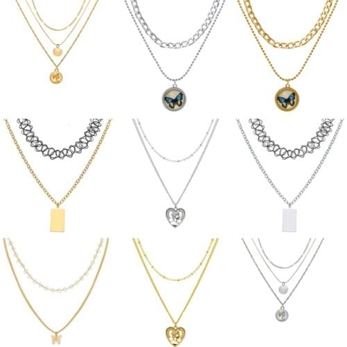 Multilayer Coin Necklaces & PendantsLongFor Women Crystal Gold Silver Color Choker Necklace Statement Jewelry 2021 New