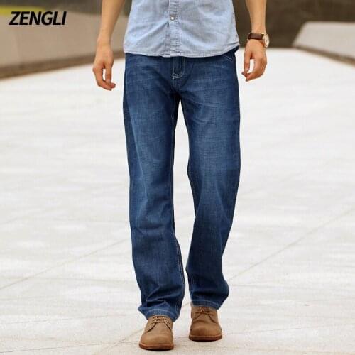 ZENGLI Summer Mens Jeans Retro Loose Straight Cotton Thin Long Pant Man Middle Waist Solid Denim Jeans Classical Trousers