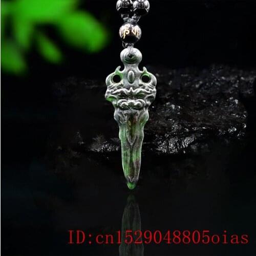 Jade Sword Pendant Necklace Carved Fashion Black Green Amulet Jewellery Chinese Gifts Natural Charm