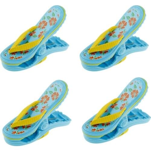 4 Pack Beach Towel Clips Plastic, Cute Slippers Sunbed Beach Pegs, Large Sized Laundry Pegs for Holiday, Beach, Pool