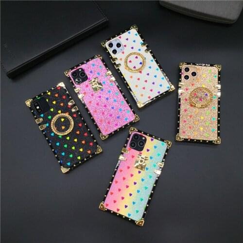 Luxury Bling Glitter Love heart Cover for iphone XS MAX X XR 6 Silicone Square Phone Case for iphone 11 PRO MAX 12 PRO 7 8 Plus