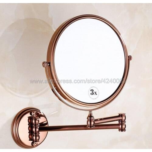 Rose Gold Bath Mirrors 3 x Magnifying Mirror of Bathroom Makeup Mirror Folding Shave 8" Dual Side Wall Round Mirrors Kba630