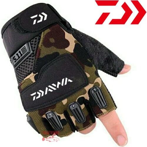 Daiwa Fishing Gloves Mens Outdoor Camping Cycling Half Finger Gloves Breathable Hunting Anti-Slip Half Finger Fishing Gloves