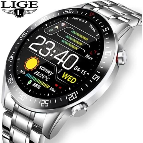 LIGE New 2021 Fashion Full Circle Touch Screen Men Smart Watches IP68 Waterproof Sports Fitness Watch Luxury SmartWatch For Men
