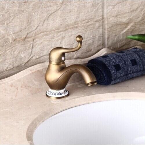 Single handle antique brass porcelain basin faucet bronze antique sink tap basin mixer tap vintage style sink mixer