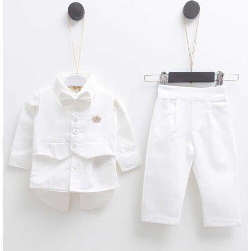 Newborn Baby Boy Tuxedo Suit Male Babies Baptism Religious Ceremony Clothing 5Pieces Custom Wedding Prom Formal Gentleman Outfit