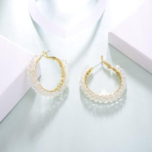 Glass Beads Hoop Earrings For Women New Copper Circle Female Earring Fashion Party Wedding Jewelry pendientes mujer 2020