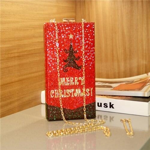 New Designer Merry Christmas Bling Evening Party Hand Bag Rhinestone Clutch Purse Crystal Bag