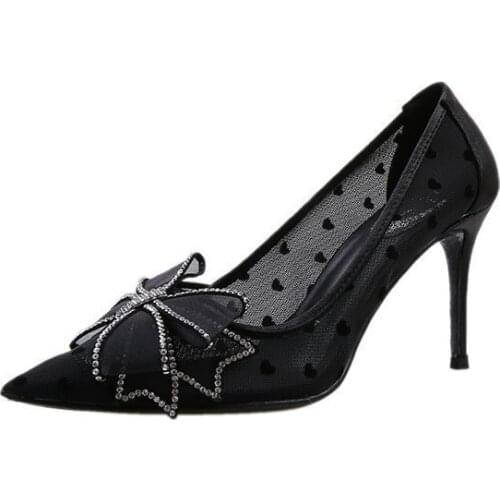 Womens shoes 2021 new fashion mesh water drill breathable high-heeled shoes soft soles comfortable thin single shoes