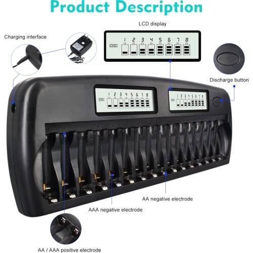 PALO 16 slot AA battery charger quick charge discharge AAA smart LCD charger for 1.2V 2A 3A aa aaa rechargeable battery charger