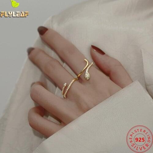 925 Sterling Silver Full Zircon Spirit Snake Open Rings For Women 18k Gold Light Luxury Female Fine Jewelry 2021 New Trend