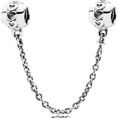 Original Love Heart Connection Safety Chain Beads Fit 925 Sterling Silver Bead Charm Women Bracelet Bangle Diy Jewelry