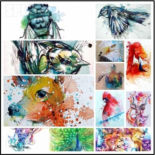 Animal Diamond Art Watercolor Animals Bear Cicada Bird Elephant Giraffe Flamingos Parrot Peacock Living Room Bedroom Decor Mural