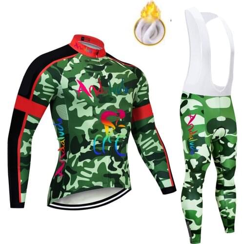 Winter Andalucia Cycling Jersey Set Camouflage Bike Mountain Tops Wear Pants Breathable Cycling Clothing Maillot Ropa Ciclismo