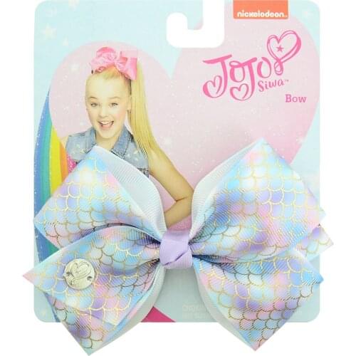 1 Pcs 5"jojo clip Multicolor Mermaid Unicorn Rainbow Plaid Print ribbon bow Flower Bow with Hair clip Girls present 892-J