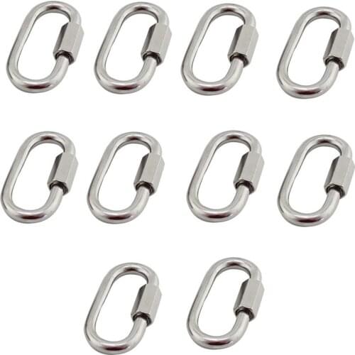 10pcs M5 Stainless Steel Chain Quick Link Silver Carabiner Chain Connector Keychain Buckle Locking Carabiners