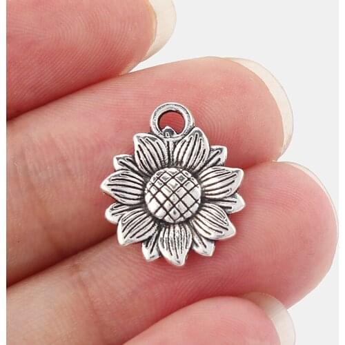 30PCS Antique Sunflower Flowers Charms Pendants for DIY Necklace Earrings Making Jewelry Findings Bijoux 15x18mm
