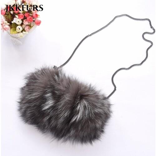2019 Womens Fur Handbags Real Fox Fur Messenger Bags Zippers Silver Fox Luxury Genuine Fur Interior Zipper Pocket S7514