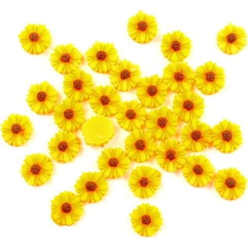 50Pcs Yellow Flower Resin Decoration Crafts Beads Flatback Cabochon Scrapbook DIY Embellishments Accessories