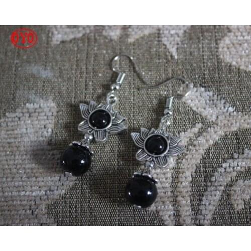 925 sterling silver ethnic style retro natural lotus color stone earrings