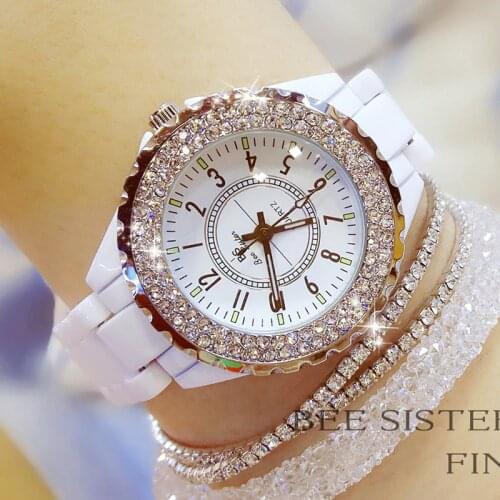 Ceramic White Watch Women Luxury Brand Diamond Quartz Female Watches Rhinestone Women Wrist Watches Reloj Montre Femme 2020