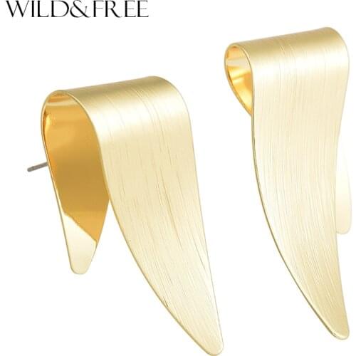 Wild&Free Fashion Punk Style Geometry Stud Earrings Simple Gold Color Copper Stud Earrings Women Bijoux Jewelry