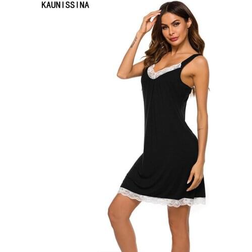 Women Summer Nightgown Sleepwear V-Neck Slip Lounge Nightdress Female Sexy Lace Lingerie Dress Homewear Night Gown