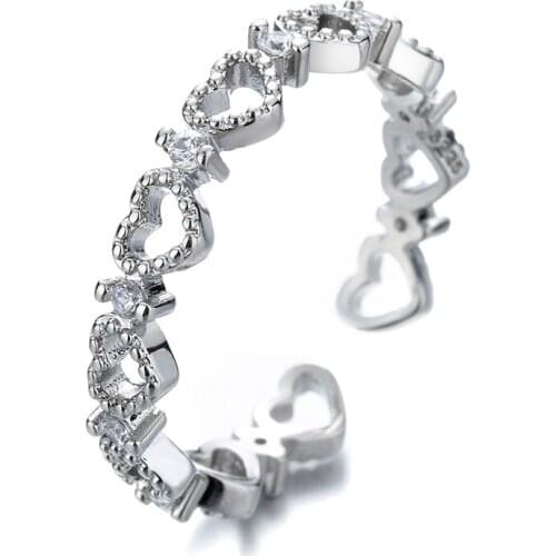 French Romantic Fashion Heart Ring Silver Plated Zircon Open Joint Ring Eternal Love Women Jewelry Leisure Collocation