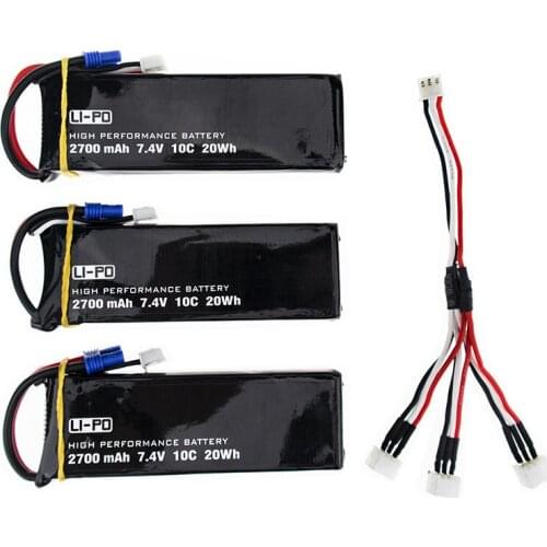 Hubsan 7.4V 2700mAh 10C Lipo Battery 3pcs with Charging Cable for H501C H501S RC Quadcopter Drone Spare Parts