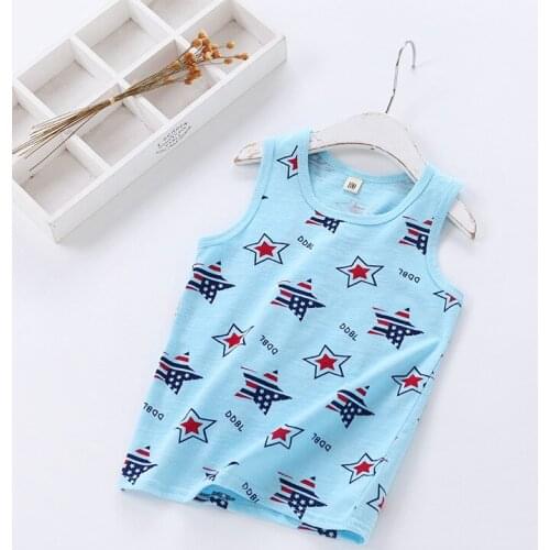 Jchao kids summer boys girls T shirt Pure cotton Slub printing Sailing Stars I-shaped kids vest Korean pink color clothing