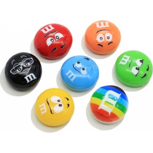 16mm Resin Rainbow M Beans Lovely Smiley Face Candy Flat Back Cabochon Scrapbooking DIY Embellishment Decoration Parts Wholesale