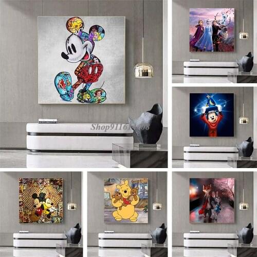 Canvas Painting Cartoon Posters Prints disney Anime Mickey Mouse Princess Winnie The Pooh Picture Wall Art Kids Room Home Decor