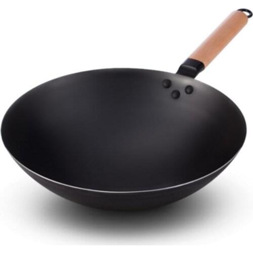 Cooking Wok Household large Iron pot Old-fashioned Uncoated Non-stick pan Round Bottom wok Chef Fried Wok