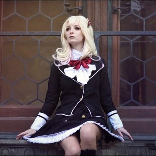 Anime Diabolik Lovers Komori Yui Cosplay Costume Japanese School Uniform Set Coat+shirt+skirt+vest+bowknots