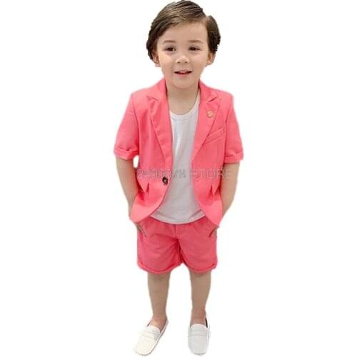 2020 Kids Hawaii Blazer +Pants 2Pcs Suit Flower Boys Formal Birthday Tuxedos Kids Spring School Host Dance Suit Clothing Set