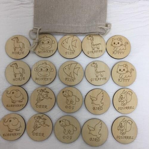 Laser cut 20 pieces kids wood memory game make a match animal memory game