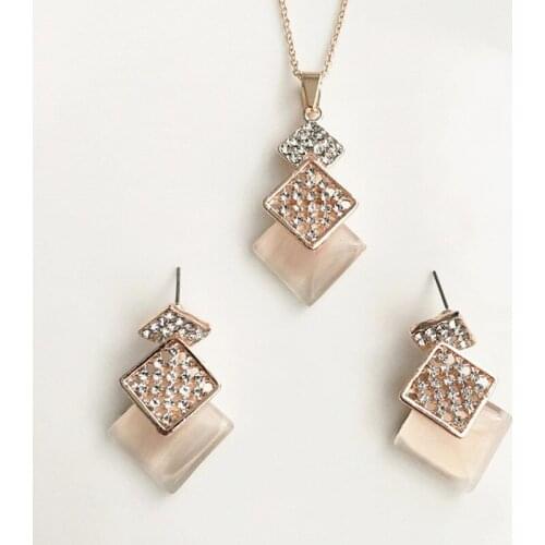 Hot Women charming jewelry sets square box crystal rhinestone necklace earrings jewelry sets for girls party fine bijoux gift