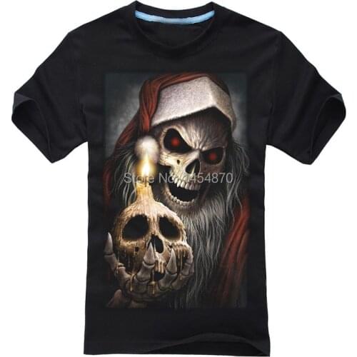 Fashion Cool 3D Dark Gothic Black Christmas Skull Rock Brand men women shirts shirt fitness 100%Cotton