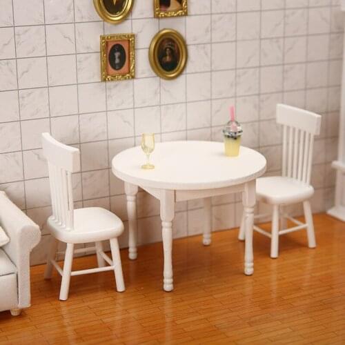 3pcs White Dining Table Chair Model Set 1:12 Dollhouse Miniature Furniture Decor Toys for Girls