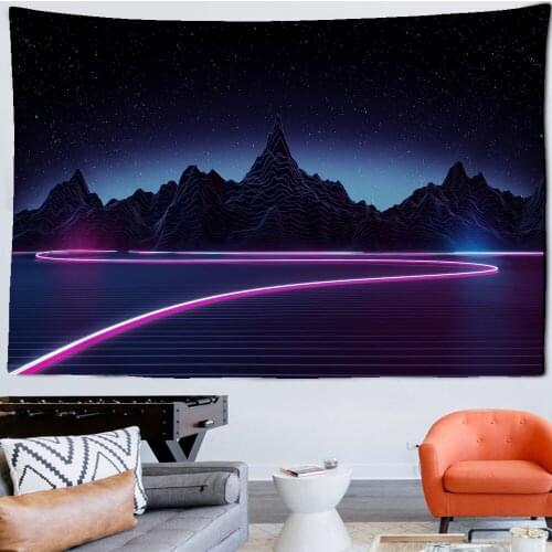 Night Scene Moon Night Mountain Range Wall Hanging Living Room Decoration Tapestry Psychedelic Scenery Home Decor Blanket