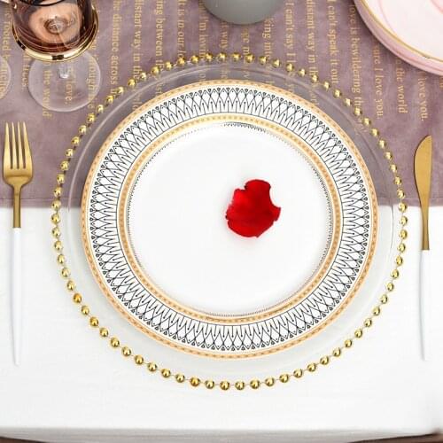 Nordic Gold Bead Glass Charger Dinner Plated Dish Decorative Salad Fruit Wedding Plate Dinner plates and bowls dessert plate