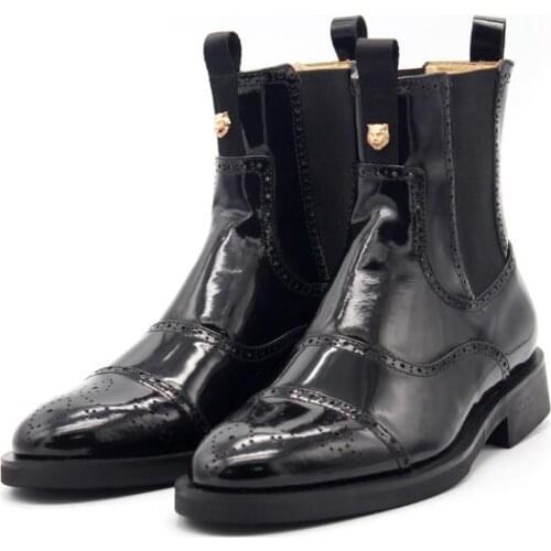 New summer fashion mid-calf boots casual men slip on carved chelsea boots men shoes black mens boots