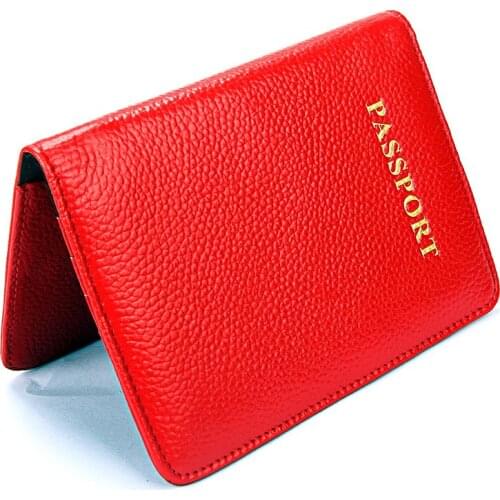 Genuine Leather Passport Cover New Fashion Women Men Business ID Credit Card Holder Russia Travel Document Cover