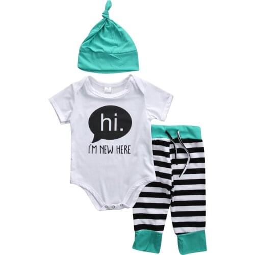 Newborn Toddler Baby Boy Girl Romper Leggings Cap Striped Pants Outfit Clothes res
