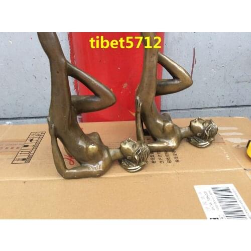 Decorated Collect Bronze nute beauty statue candlestick Candle Holders 38 cm tall wedding copper Decoration real Brass