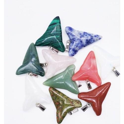 Wholesale Hot Selling Mixed Color Fashion Natural Stone Shark Teeth Charms Pendant For Necklace Jewelry 12pcs/lot Free